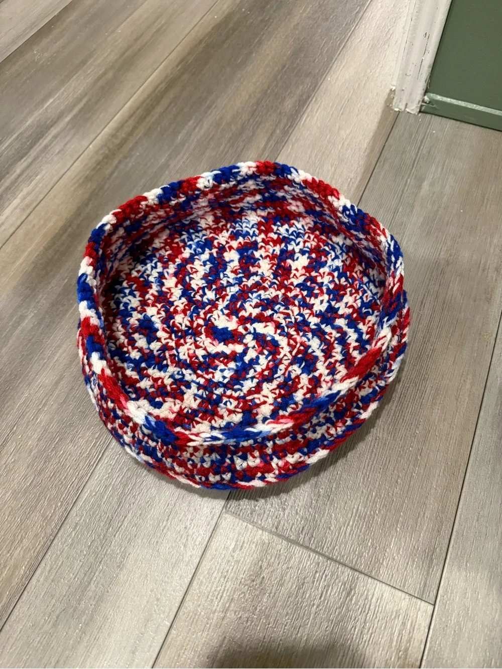 Handmade Red White Blue Crocheted Basket - Home Accents